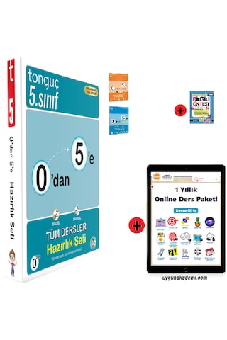 Tonguç Akademi 5. Sınıf 0 dan 5 e Seti En Son Baskı Yeni + Sadık Uygun Yayınları Matematik Soru Bankası + 1 Yıllık Online Ders Paketi