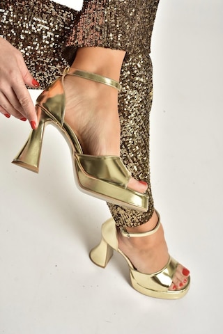 Fox Shoes Y404850209 Altın Kalın Topuklu Kadın Ayakkabı Altın