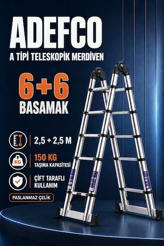6+6 Basamak Paslanmaz Çelik Teleskopik Merdiven 5 Metre A Tipi Katlanabilir Uzayan Merdiven -