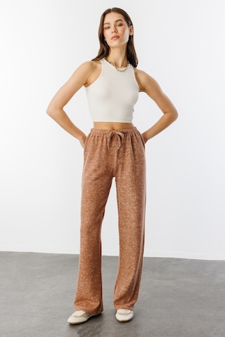Genius Store Yumoş Bol Örme Kadın Pantolon Örme-pantolon Kahverengi