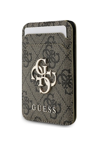 Guess Lisanslı Pu Deri 4g Desenli Metal Büyük 4g Ve Yazı Logolu Standlı Magnetik Kartlık Kahverengi Kahverengi