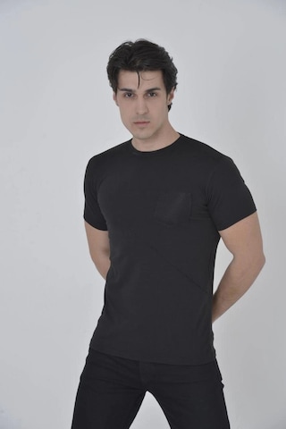 Primemagazam Erkek File Çepli T-shirt Kısa Kol Bisiklet Yaka Slimfit Tişört - Siyah Çeşitli