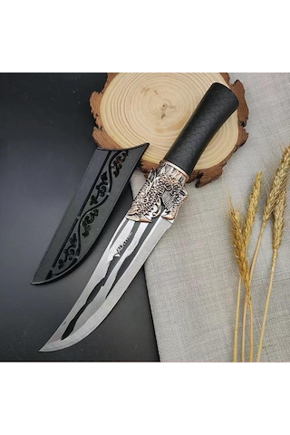 Valkyrie Dragon Tasarım Paslanmaz Çelik Şef Kamp Bıçağı Siyah Saplı, Kılıflı Kasap & Mutfak Kamp Bıçağı Siyah