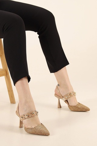 Feles Zımba Detaylı Topuklu Arkası Açık Kadın Stiletto Ayakkabı NUT