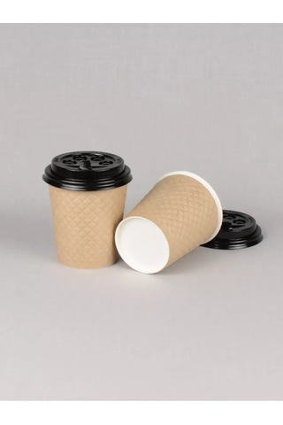 Softhomecraft Karton Bardak İki Katmanlı 250 Ml 100 Adet, Kraft, Kapaklı 173946752 100 adet