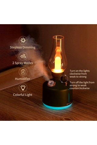 Yifomall Usb Kerosene Şekilli Nemlendirici, 7 Renkli Işık Ve 2 Buhar Modu, Ev Ofis Odası Dekoratif Akşam Lambası, 280ml Kapasite, Sessiz Çalışma