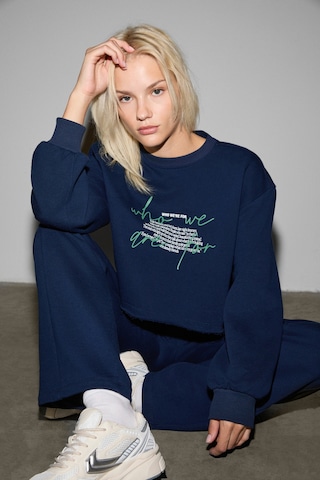 Grımelange Qerks Kadın Baskı Detaylı Oversize Lacivert Sweatshirt Lacivert