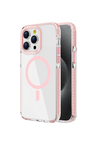 Apple Uyumlu iPhone 14 Pro Max Kılıf M-safe Şarj Özellikli Airbagli Takılabilir Askı Aparatlı Zore Nana Kapak Pembe