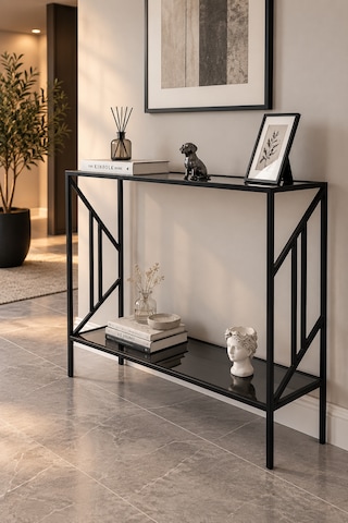 Teknor Siyah Çerçeveli Füme Camlı Modern Antre Dresuarı 100 Cm