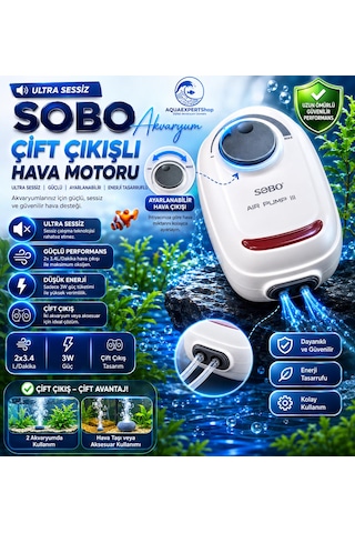 Akvaryum Hava Motoru - Çift Çıkışlı - Ultra Sessiz - Ayarlanabilir Hava Çıkışı - Ar-10 - 3w - 2x3.4lt/dakika