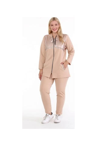 Mia Butik Kadın Büyük Beden Krem Deri Görünümlü İki İplik Ceket-786 Krem