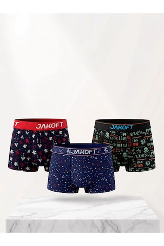 Jakoft Classic Pamuklu Erkek Boxer 3'lü Paket Desenli