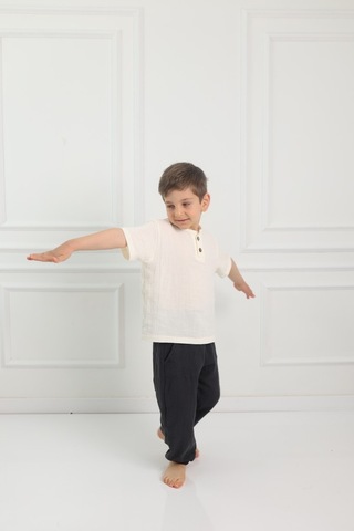 Mulberry Çocuk Müslin Şalvar Pantolon Nefes Alabilen Doğal Dokulu Günlük Rahat Alt Giyim Antrasit