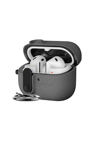 Galaxy Buds 3 Pro, Buds 3 Ve Buds 3 Fe İle Uyumlu Mandallı Kapak Kilit Sistemli Kumlanmış Mat Dokulu Darbelere Dayanıklı Hibrit Kılıf Gri, Galaxy Buds 3 Pro/3/3 Fe