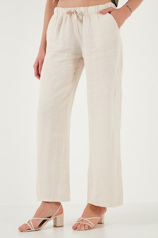 Lela Relaxed Fit Normal Bel Geniş Paça Çift Cepli Keten Bayan Pantolon 668Yp4991 Taş