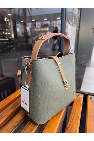 Just Polo Kadın Gofraj Baskılı Büyük Boy El Çantası 4028 Yeşil Camel 63833669