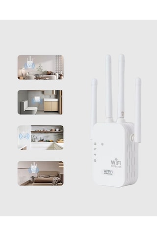 Mey İthalat 300mbps Wifi Menzil Genişletici 4 Antenli Wpa3 Güvenlikli Priz Tipi Repeater