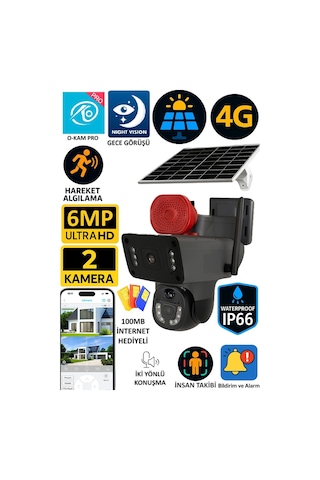 3815 6mp Çift Lens 4gsım Kartlı Akıllı Güvenlik Kamerası İnsan Takibi Çift Yönlü Ses Okam Pro Türkçe