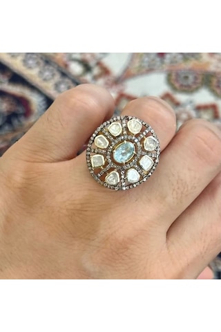 Mavi Topaz Elmas Yüzük 066