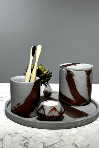 Rose Antrasit Beton Banyo Seti Gri Beton