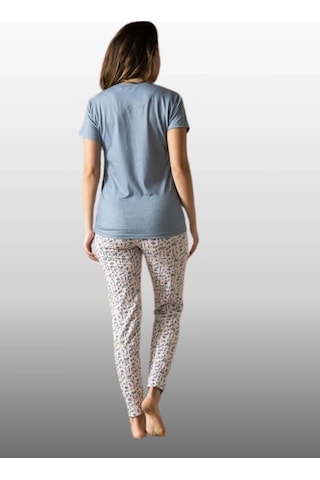 Simala Kadın Mavi Renk Desenli Pamuklu Kısa Kol Pijama Takımı Mavi