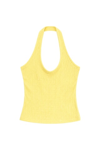 Vadon 1010 Kadın Bürümcük Dokulu Halter Yaka Crop Atlet Bol Paça Pantolon Takım Terayağı Sarısı Tereyağı Sarısı