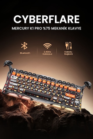 Gravastar Mercury K1 Pro Rgb Kablosuz Mekanik Gaming Klavye, Alüminyum Çerçeveli, İngilizce Q, Cyber
