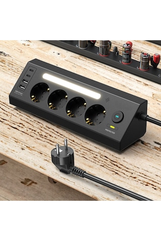 Çoklu Gece Lambalı Priz Yüksek Gerilim Korumalı 4'lü Priz 2xusb 2xtype-c Çıkışlı Grup Priz Çoğaltıcı 2 M