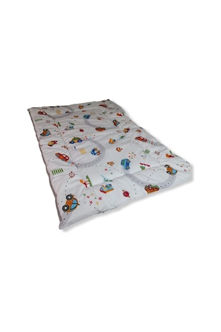 100X150 Cm Pamuklu Kumaştan Bebek Yorganı Arabalı Desen/Gri