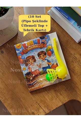 Karne Hediyesi 10 Set Pipo Şeklinde Üflemeli Top Ve Tebrik Kartı