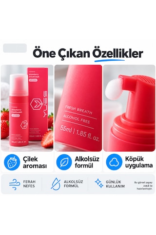 Yues Çilek Aromalı Alkolsüz Köpük Ağız Gargarası 55 Ml
