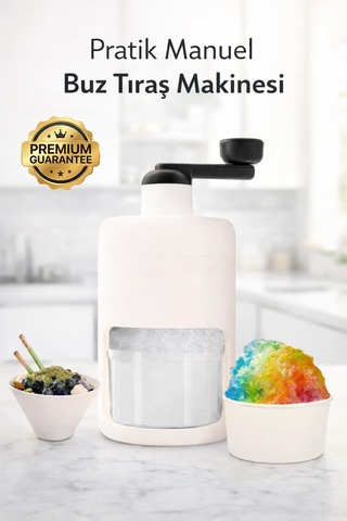 Manuel Buz Kırma Aparatı 500 Ml Hazneli, Kol Çevirmeli Ice Crusher, Slushie Ve Frozen İçecek Yapıcı Beyaz