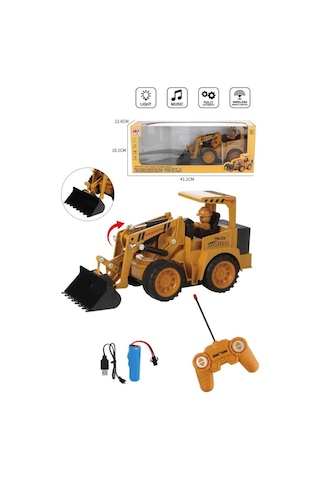 Şarjlı Kumandalı Çocuk Eğitici Full Fonksiyon Oyuncak Araç İş Makinası Kepçe Sarı