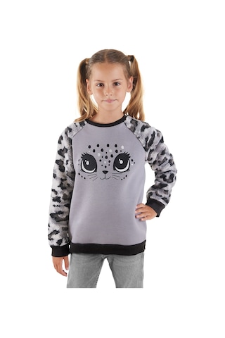 Denokids Leopar Peluş Kız Çocuk Sweatshirt Çok Renkli
