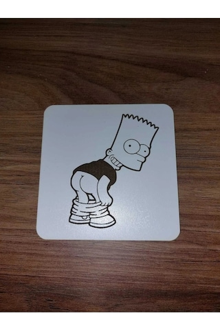 Lavanta Tasarım Bart Simpson P.po Ahşap Bardak Altlığı Beyaz Lavanta Tasarım Bart Simpson P.po Ahşap Bardak Altlığı Beyaz