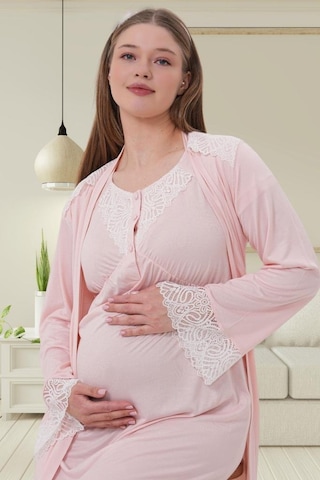 Mecit Pijama Mecit 6204 Bayan Pembe Hamile Lohusa Sabahlık Gecelik Takım