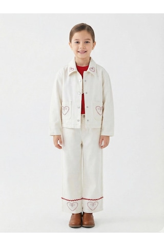 Xo Kids Kız Çocuk 3lü Alt Üst Kombin Takmı 4-13 Yaş Set0479 Krem