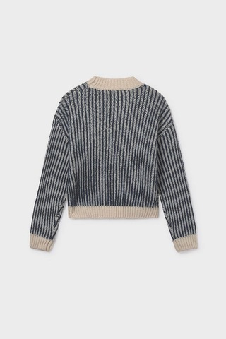 Kız Çocuk Çizgili Triko Kazak Yeşil Charcoal Melange