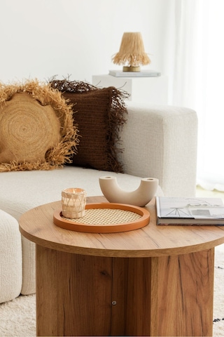 Rattan Hazeran Yuvarlak Tepsi Cappuccino %100 Doğal Hazeran M030