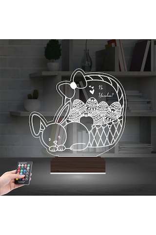Luvivia Paskalya Tavşan Yumurta Çocuk Odası Kişiye Özel 3d Lamba - Masa Gece Lambası V1 Şeffaf