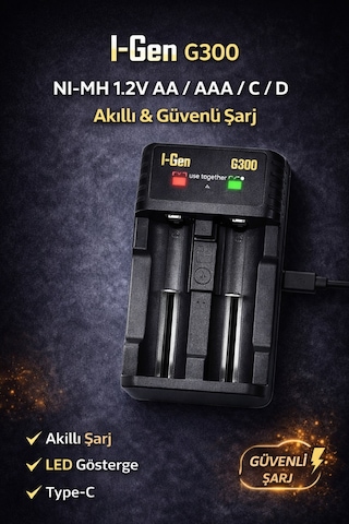 I-gen G300 2'li Ni-mh Pil Şarj Aleti Aa/aaa/c/d Uyumlu Type-c Giriş Akıllı Hızlı Pil Şarj Cihazı