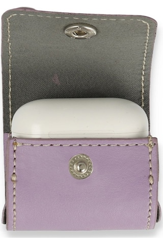 Fitcase Airpods Pro Uyumlu Faux Seri Kapaklı Kılıf Lila