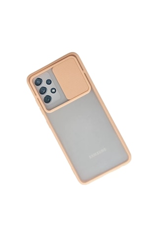 Newface Samsung Uyumlu Galaxy A52 Kılıf Palm Buzlu Kamera Sürgülü Silikon - Pembe Resimdeki