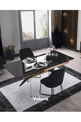 Okyanus Yemek Odası Takımı Yemek Masası + 4 Adet Sandalye Siyah