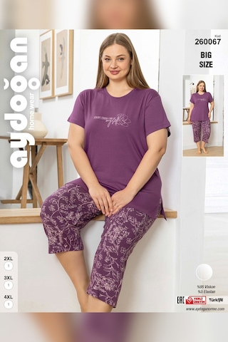 Aydoğan Kadın İnci Büyük Beden Menekşe Kapri Pijama Takım 0067 Mor