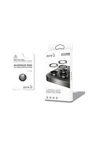 Senon Apple İphone 17 Air İçin Zore Cl-12 Premium Safir Parmak İzi Bırakmayan Anti-reflective Kamera Lens Koruyucu Siyah