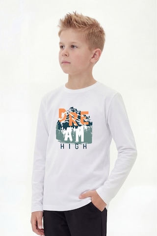 Panios Kids Yuvarlak Yaka Uzun Kollu Baskı Detaylı Erkek Çocuk Sweatshirt Beyaz