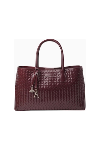 Aspinal Of London London Tote Bag Bordo Woven Deri Çanta, Iki Bölmeli, Logo Charm Detaylı, Şık Ve Işlevsel Tasarım Omuz Çantası