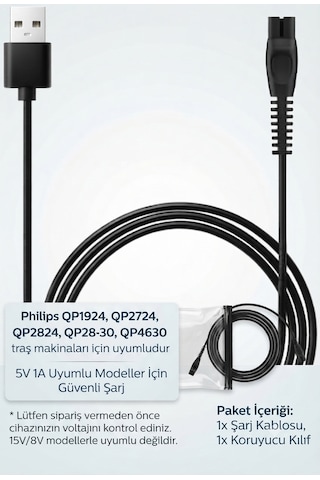 My Polo Tıme Philips Uyumlu Oneblade & Multigroom Usb Şarj Kablosu - Qp1924 Qp2724 Qp2824 Qp4530 Qp4631 Mg5910
