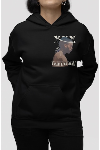 Sevbano X Tentacion Rapper Şarkıcı Sırt Baskılı Unisex Oversize Penye Hoo Siyah